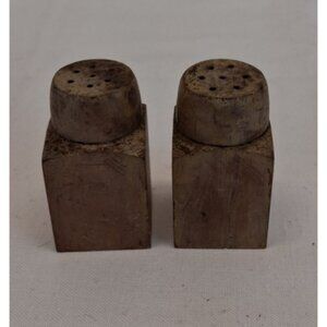 VTG Wooden Salt Pepper Shakers Primitive Farmhouse Rustic 2" Set 1930s-1950s